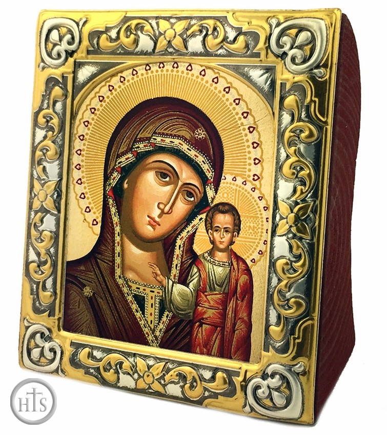 Product Image - Virgin of Kazan, Serigraph Mini Icon Coated  with Silver and Gold
