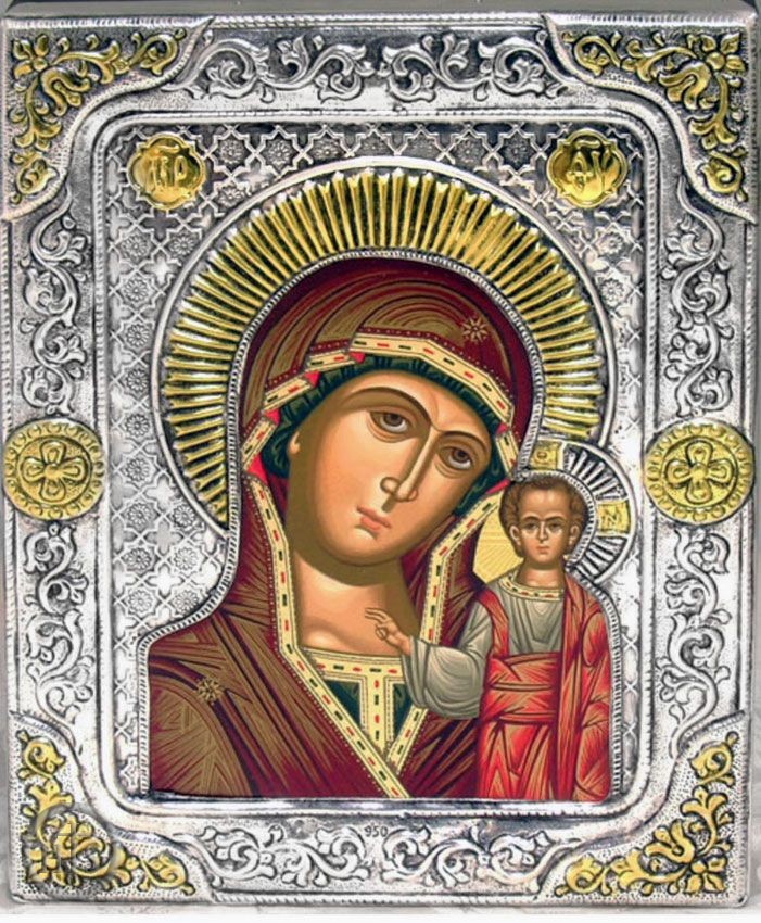 Image - Virgin of Kazan, Serigraph Icon in Sterling  Silver Oklad 