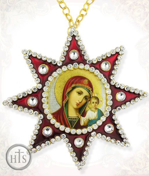 Product Picture - Virgin of Kazan, Ornament Icon Pendant with Chain, Red