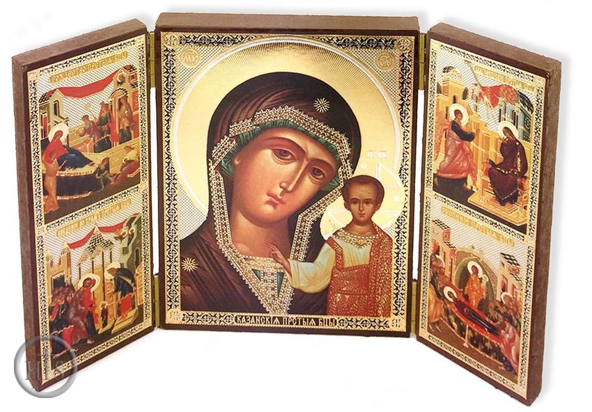 HolyTrinity Pic - Virgin of Kazan with Feast Days Icons,  Foldable Triptych