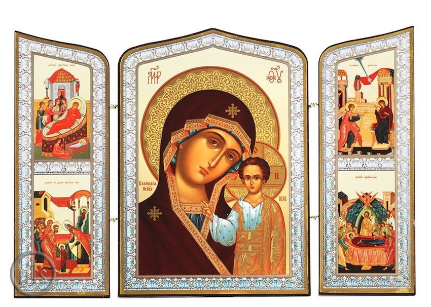 HolyTrinityStore Picture - Virgin of Kazan and Feast Days, Orthodox Triptych Icon 