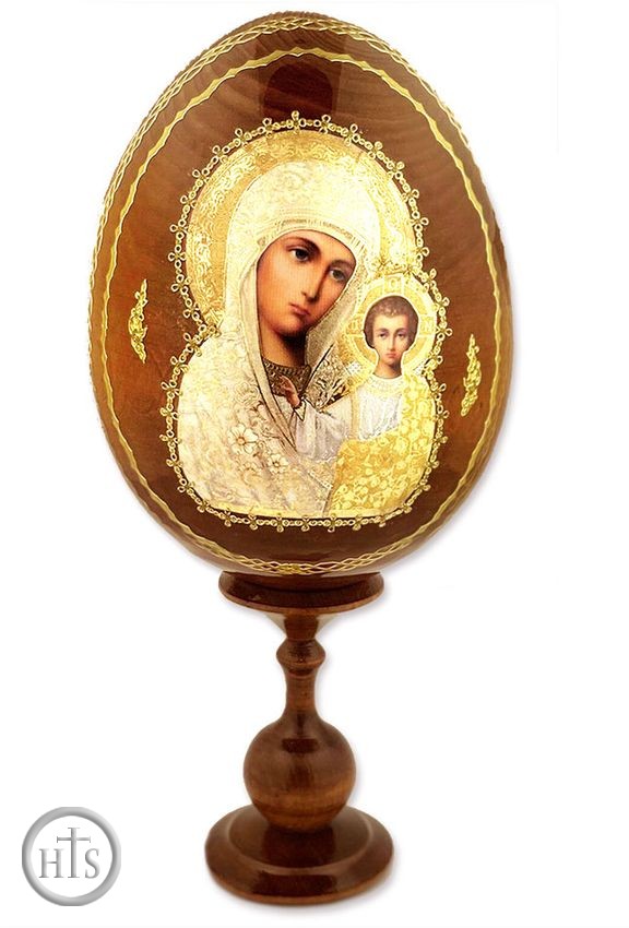 HolyTrinity Pic - Virgin of Kazan, Wooden Icon Egg on Stand Holder