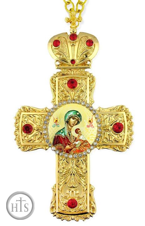 Pic - Virgin of Passion, Faberge Style Framed Cross-Shaped Icon Pendant