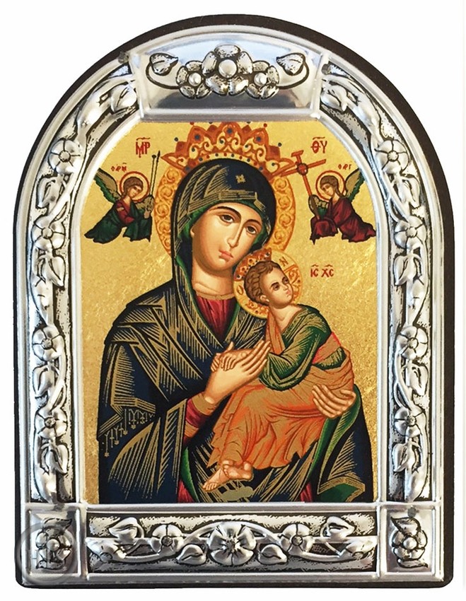 Product Image - Virgin of Passion - Lady of Perpetual Help, Serigraph  Icon in Brushed Metal Frame