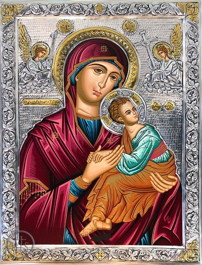 Pic - Virgin Mary Perpetual Help, Serigraph Icon  in Silver / Gold Plated Riza