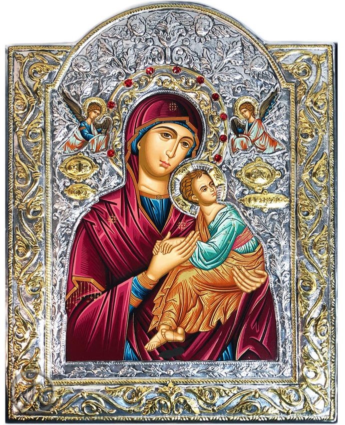 Photo - Virgin Mary Perpetual Help, Serigraph Icon  in Silver / Gold Plated Riza