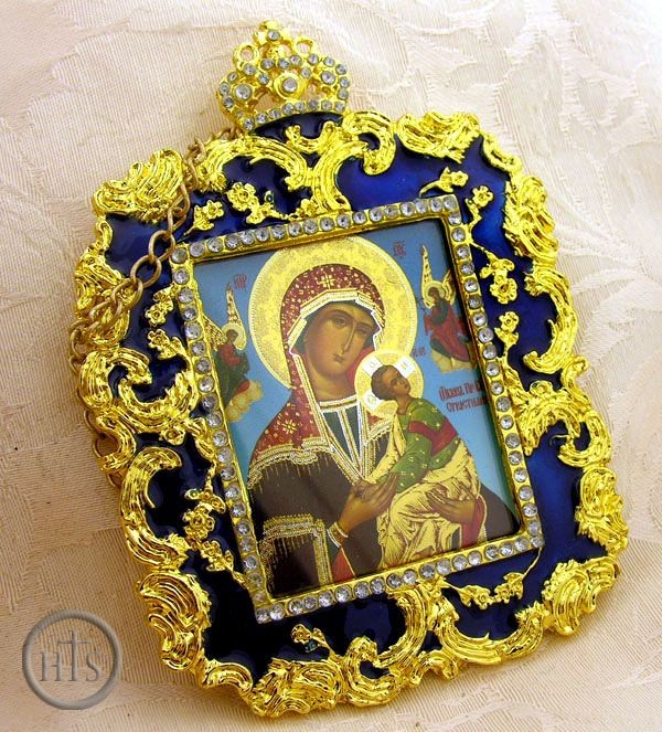 Photo - Virgin of Passion, Square Shaped Ornament Icon Pendant, Blue