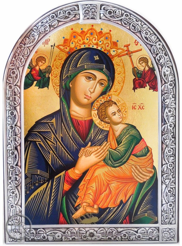 HolyTrinityStore Picture - Virgin of Passion, Serigraph Orthodox Framed Icon with Stand