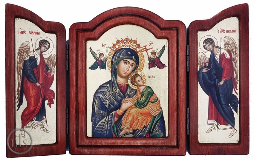 HolyTrinityStore Image - Virgin of Passion - Lady of Perpetual Help, Triptych Serigraph Orthodox  Icon 