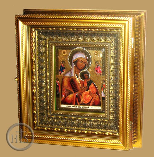 HolyTrinityStore Image - Virgin of Passions - Lady of Perpetual Help,  Orthodox Icon in Gilded  Kiot 