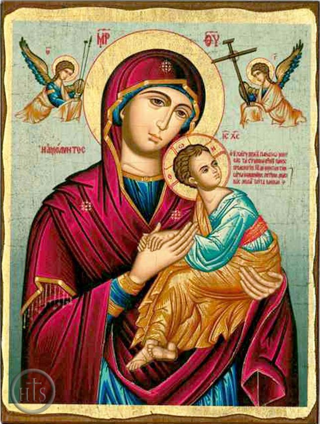 HolyTrinityStore Photo - Virgin Mary Perpetual Help (In Red), Greek Serigraph Orthodox Icon