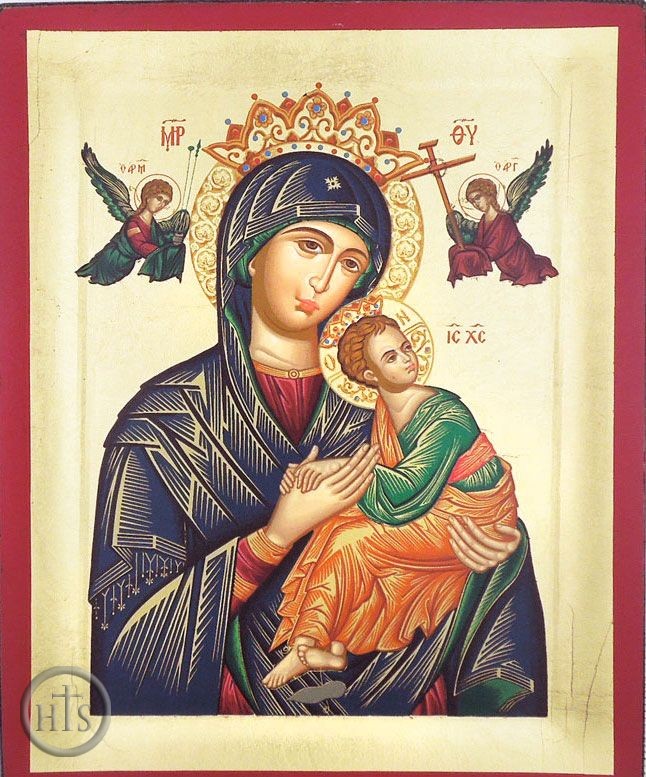 HolyTrinityStore Picture - Virgin of Passion (In Blue), Serigraph Orthodox  Icon with Stand