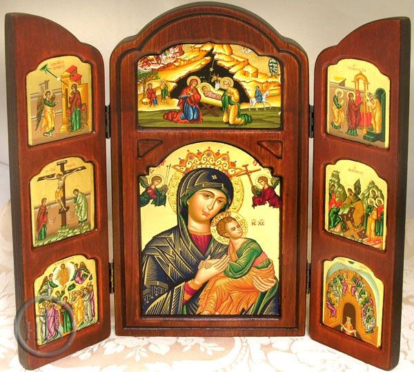 Product Pic - Virgin of Passion (Lady of Perpetual Help), Nativity of Christ & More In Triptych