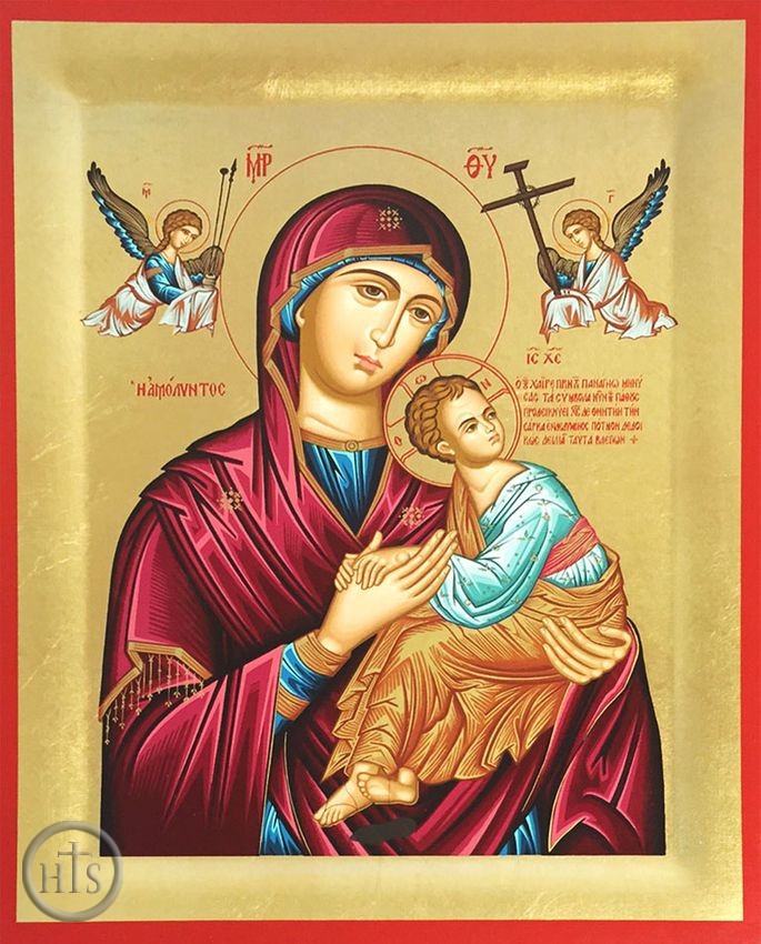 Product Picture - Virgin of Passion (In Red), Serigraph Orthodox  Icon with Stand