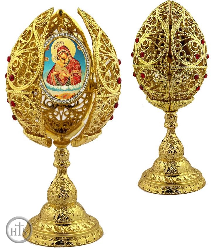 Product Photo - Virgin Mary of Pochaev, Filigree Style Icon Egg, 6