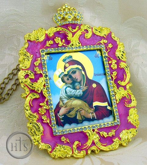 Photo - Virgin of  Pochaevskaya, Square Shaped Framed Icon Ornament, Purple