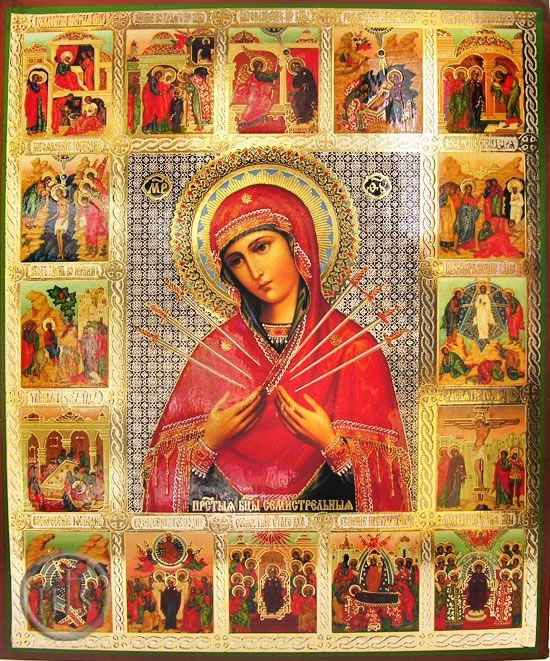 HolyTrinity Pic - Virgin Mary  of Sorrows - Seven Swords, Orthodox Christian Vita (Life) Icon