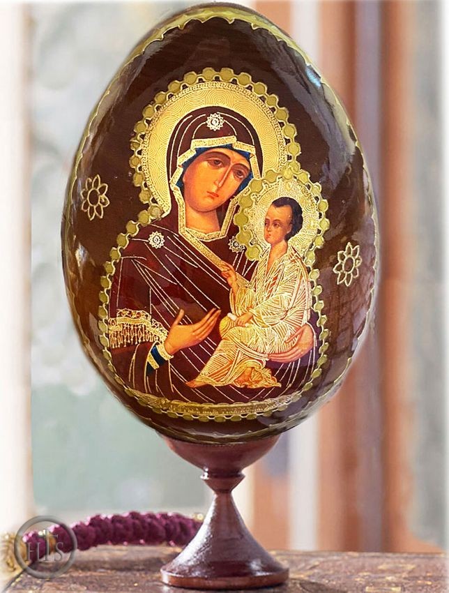 Image - Virgin of Smolensk, Wooden Icon Egg with Stand
