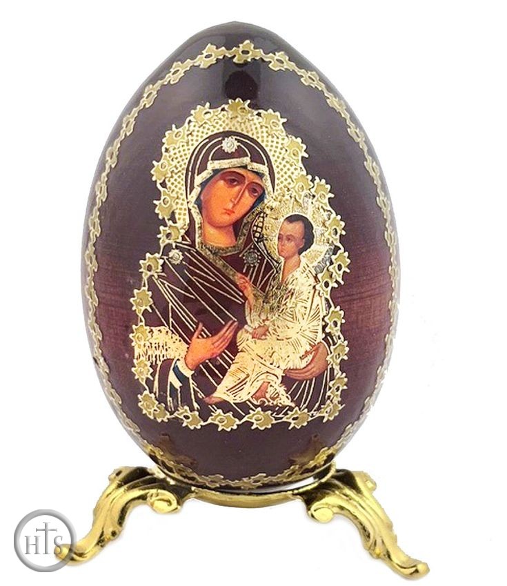 Picture - Virgin of Smolensk Icon Egg on Gold Metal Stand