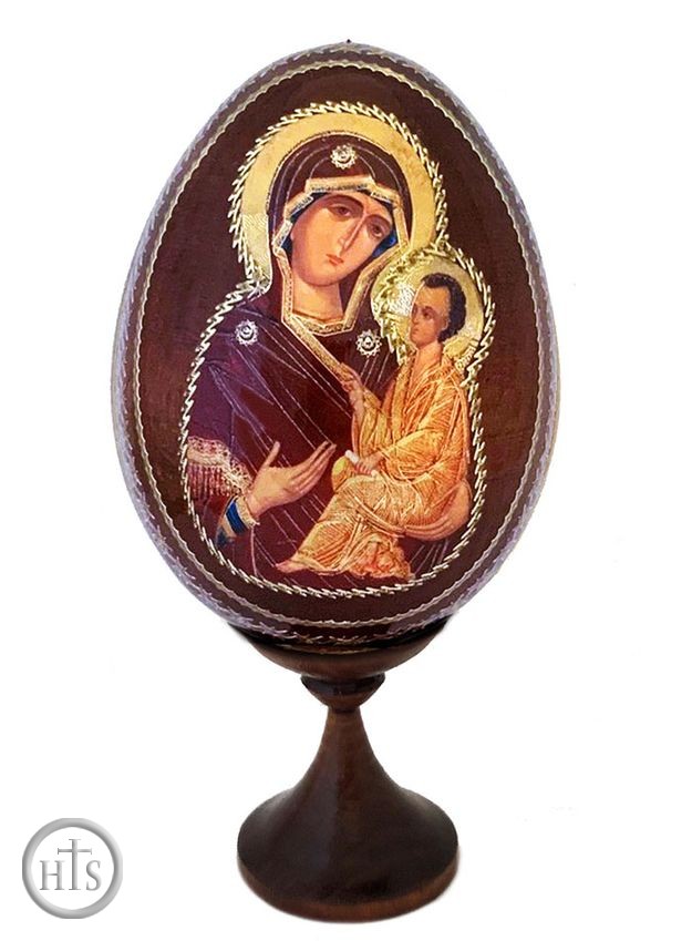 Product Picture - Virgin Mary of Smolensk, Wooden Icon Egg with Stand