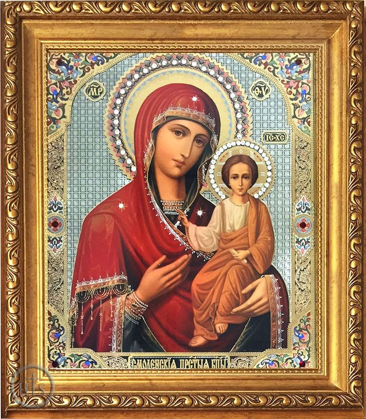 Product Image - Virgin Mary Smolenskaya,  Framed Orthodox Icon with Crystals & Glass