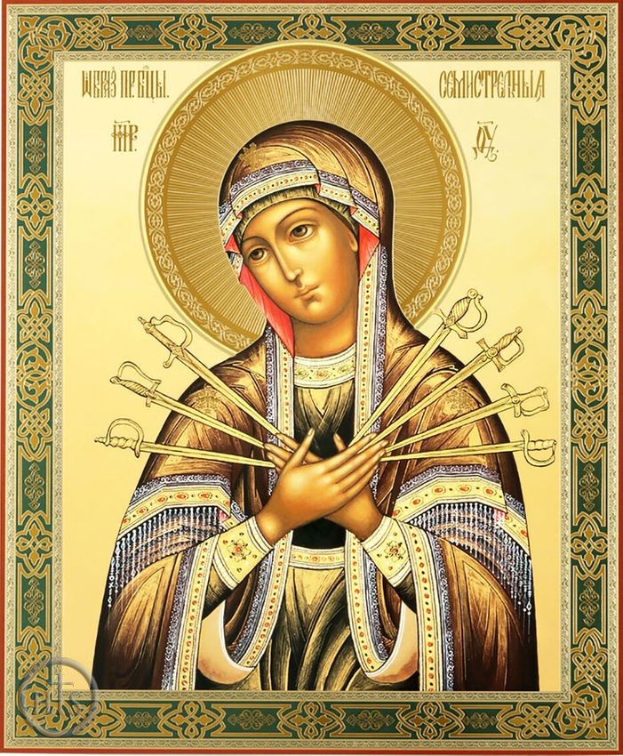 Product Pic - Virgin Mary  of Sorrows, Gold and Silver Foiled Icon 