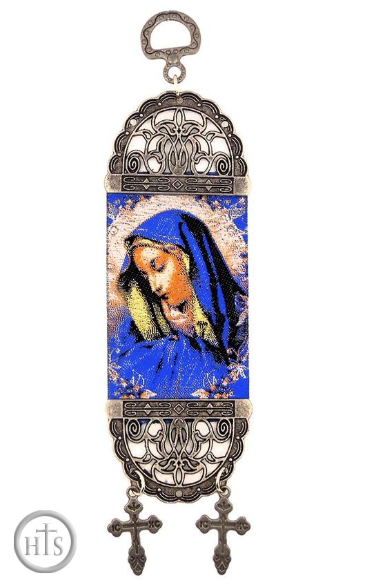 Product Pic - Virgin Mary of Sorrows, Textile Art Tapestry Icon Banner, 7
