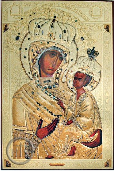 HolyTrinityStore Image - Virgin Mary of Tikhvin (Tikhvinskaya), Embossed Gold Foil  Icon