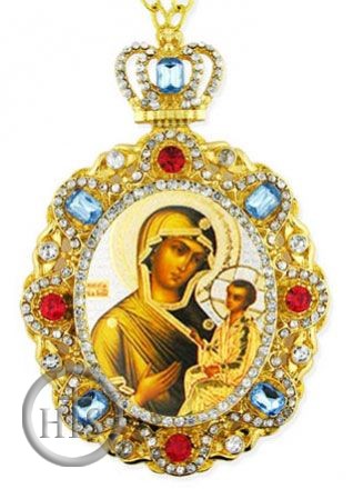 Product Pic - Virgin Mary Tikhvinskaya, Jeweled Icon Pendant with Chain