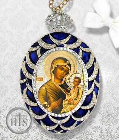 HolyTrinity Pic - Virgin of Tikhvinskaya, Egg Shape Framed Icon, Blue