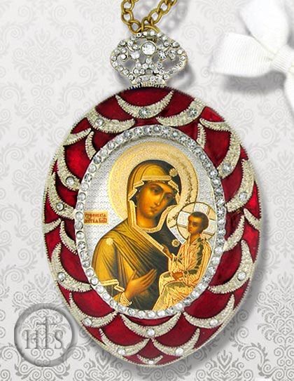 Photo - Virgin of Tikhvinskaya, Egg Shape Framed Icon, Red