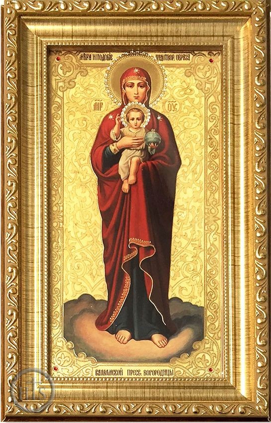 HolyTrinityStore Image - Virgin Mary of Valaam, Wood Framed Orthodox Icon with Crystals and Glass
