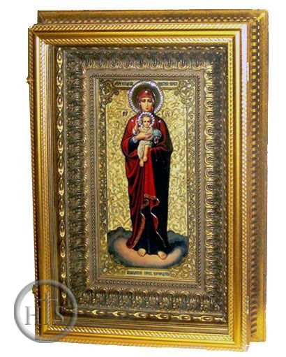 Product Photo - Virgin of Valaam, Orthodox Framed Icon in Gilded  Kiot with Glazed Door