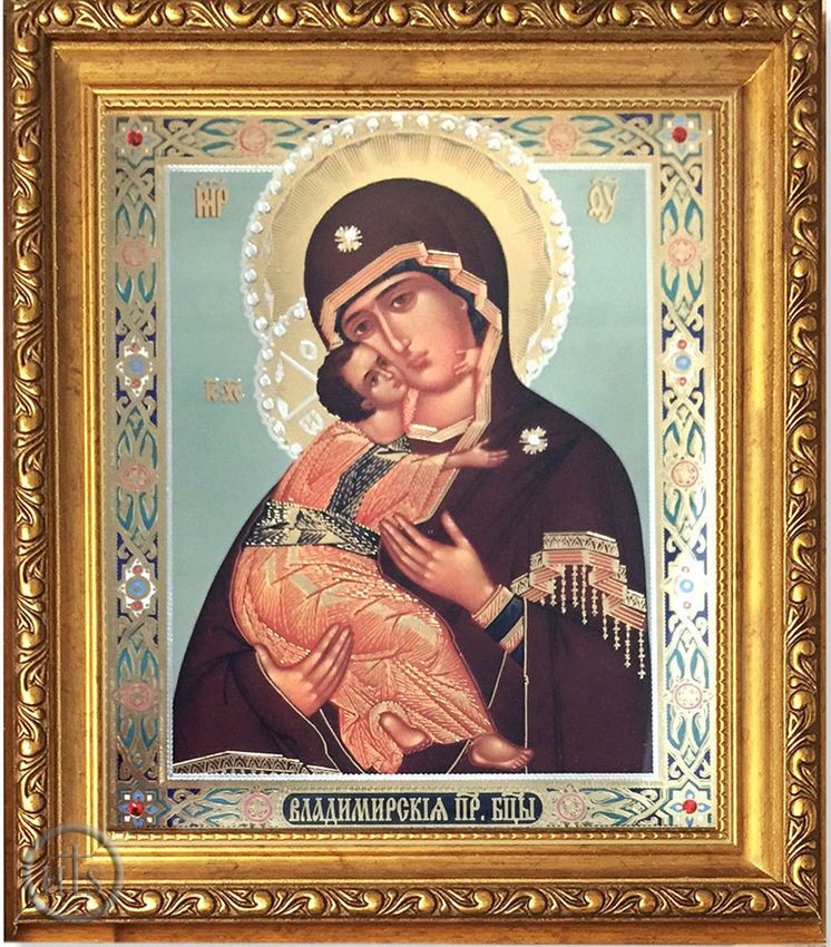 Image - Virgin of Vladimir, Framed Orthodox Icon with Crystals and Glass