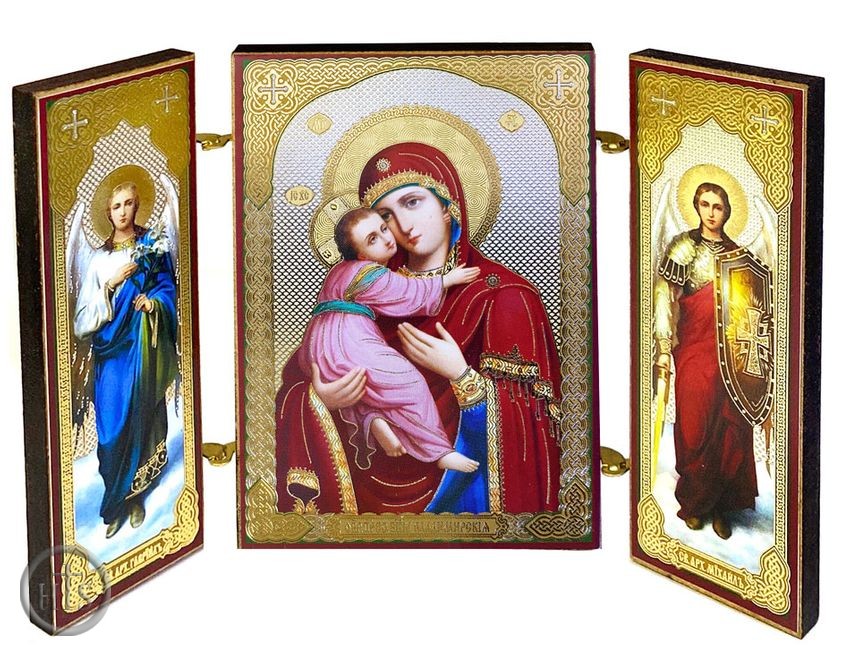 Product Pic - Virgin of Vladimir / Archangels Michael and Gabriel, Mini Triptych