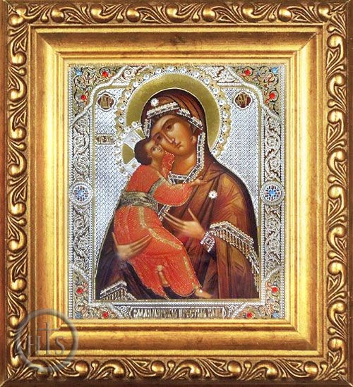 HolyTrinityStore Photo - Virgin of Vladimir, Framed Orthodox Icon with Crystals & Glass