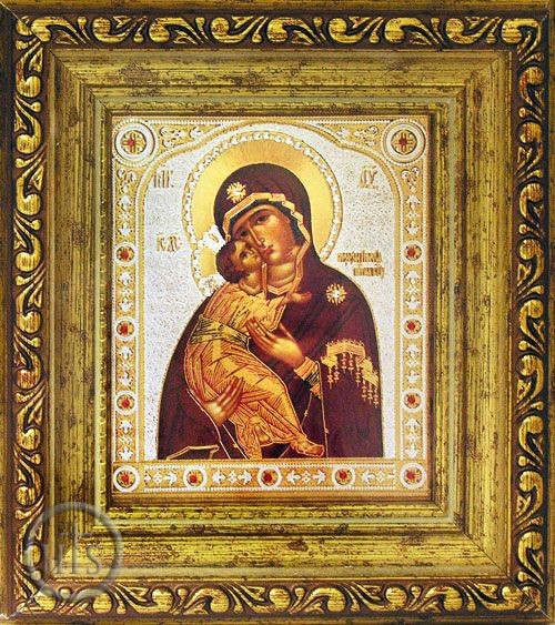 Image - Virgin of Vladimir, Framed Orthodox Icon with Crystals & Glass