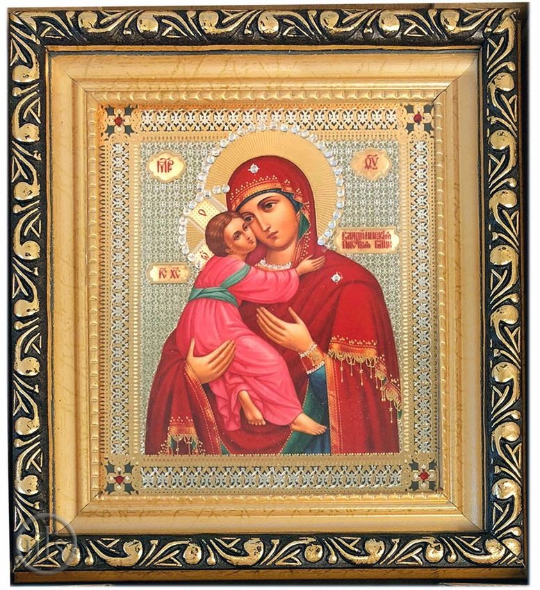 HolyTrinityStore Photo - Virgin of Vladimir, Framed Orthodox Icon with Crystals & Glass