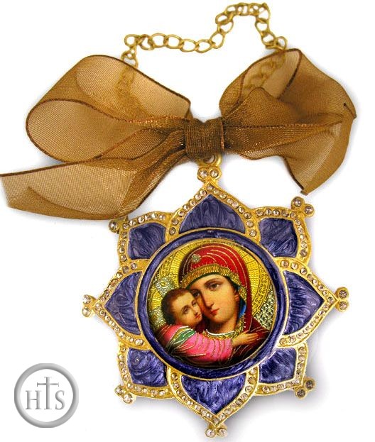Product Image - Enamel Framed Virgin of Vladimir Icon Pendant, Faberge Style - IF-3BV-17