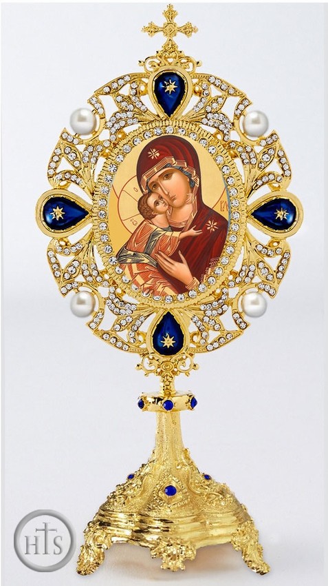 Product Image - Virgin of Vladimir Icon in Pearl Jeweled Shrine - Monstrance Style