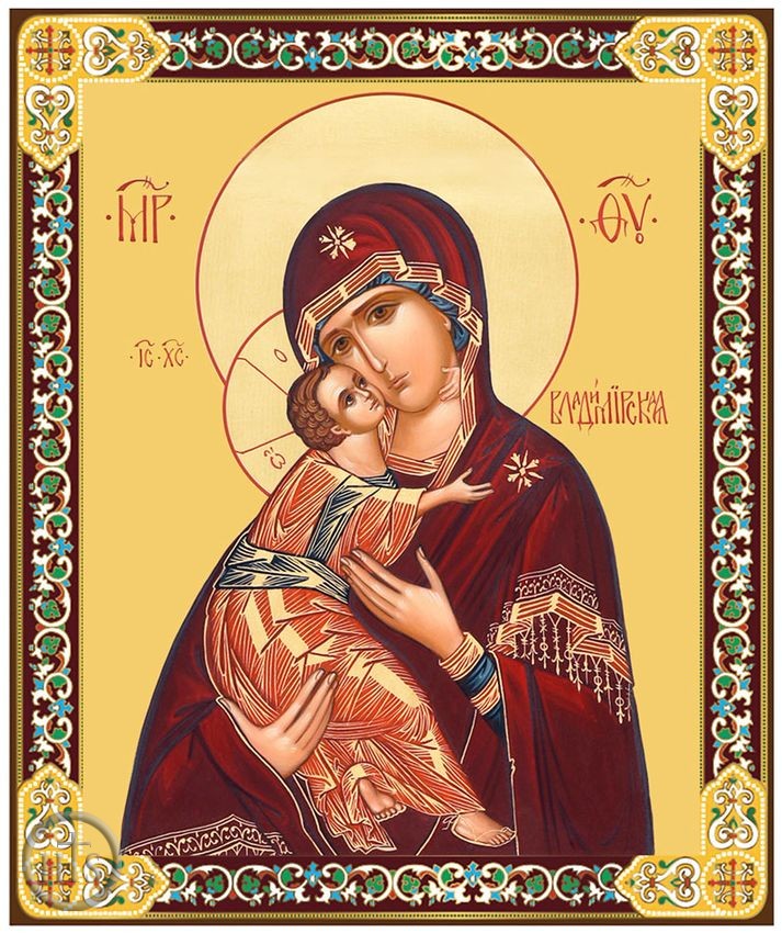 Product Picture - Virgin of Vladimir, Gold Foil Orthodox Icon with Stand 