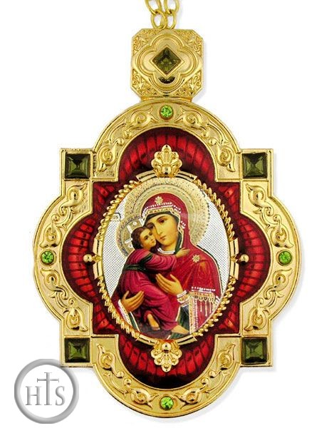 Product Picture - Virgin of Vladimir, Jeweled  Icon Pendant with Chain