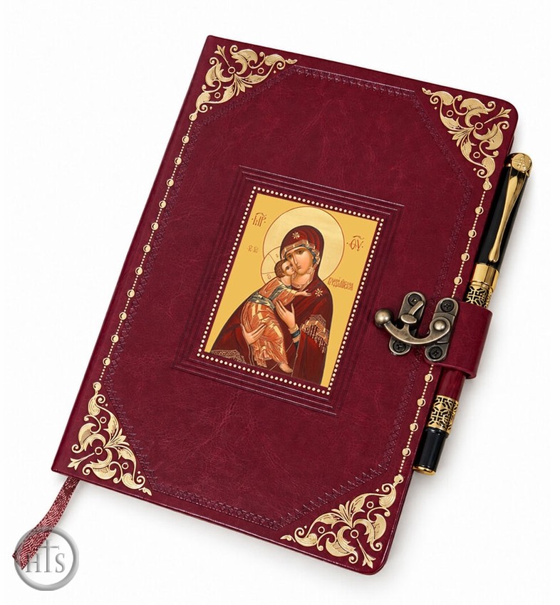 HolyTrinityStore Image - Virgin of Vladimir Icon Journal with Pen, Christian Religious Gift