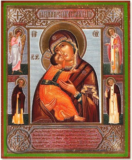 Photo - Virgin of Vladimir with/Gabriel, Nicholas, Sergius & Seraphim, Orthodox Christian Icon