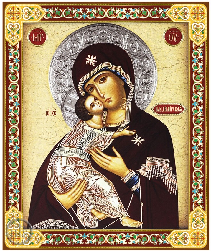HolyTrinityStore Photo - Virgin of Vladimir Gold Foil Wooden Orthodox Mini Icon