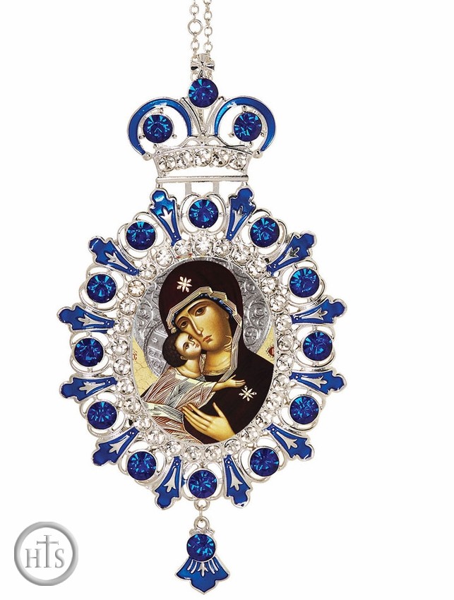 HolyTrinityStore Photo - Virgin of Vladimir, Jeweled  Icon Ornament with Chain