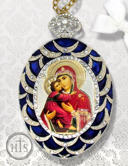Picture - Virgin of Vladimir, Egg Shaped Ornament Icon