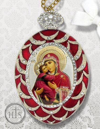 Picture - Virgin of Vladimir, Egg Shaped Ornament Icon