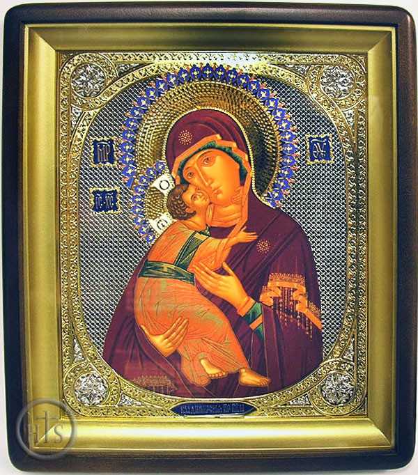 HolyTrinityStore Image - Virgin of Vladimir, Orthodox Wood Framed Icon With the Glass 