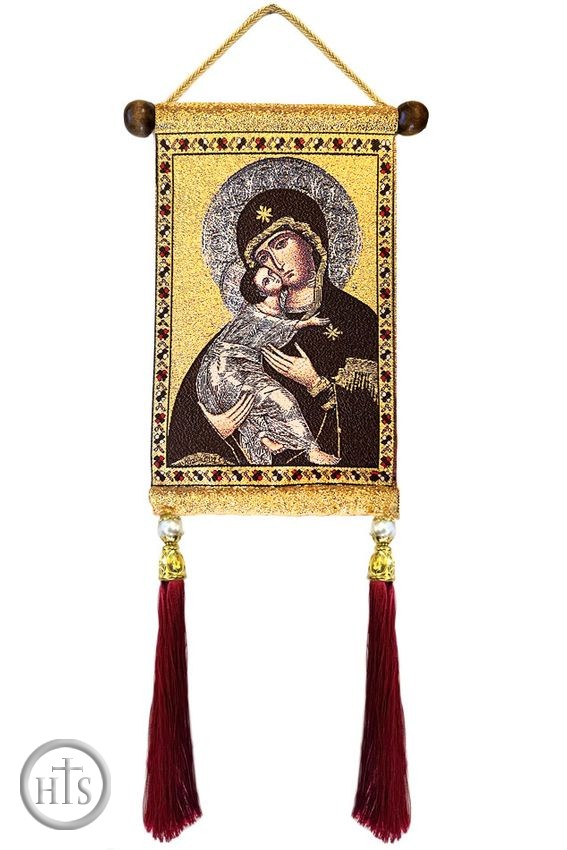 Pic - Virgin of Vladimir, Hanging Tapestry Icon Banner With Tassels